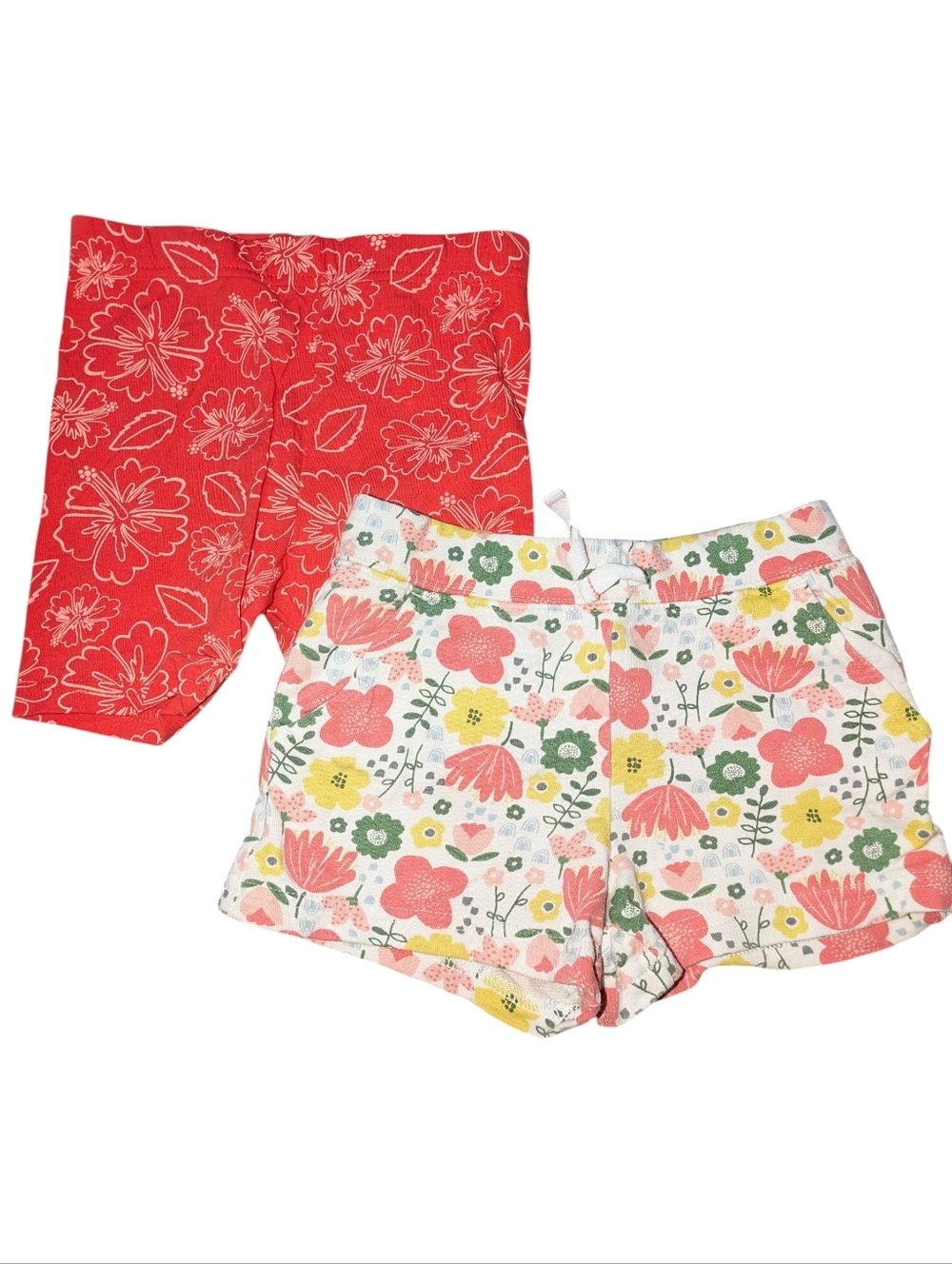 🌞4/20$ Girls Floral Print White & Coral Short Set - Cute Summer Bottoms